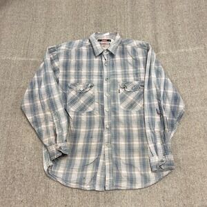 Vintage Levi's Button Up Shirt Mens Medium Blue 90s Long Sleeve Distressed